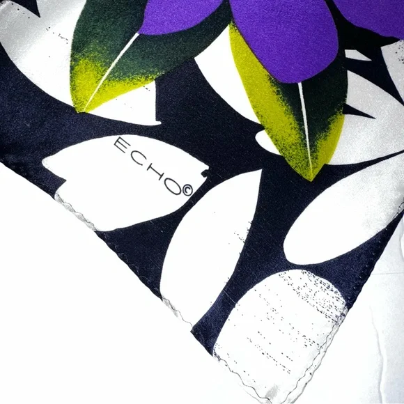 Echo Silk Scarf with Purple and Black Floral Design - Picture 2 of 4